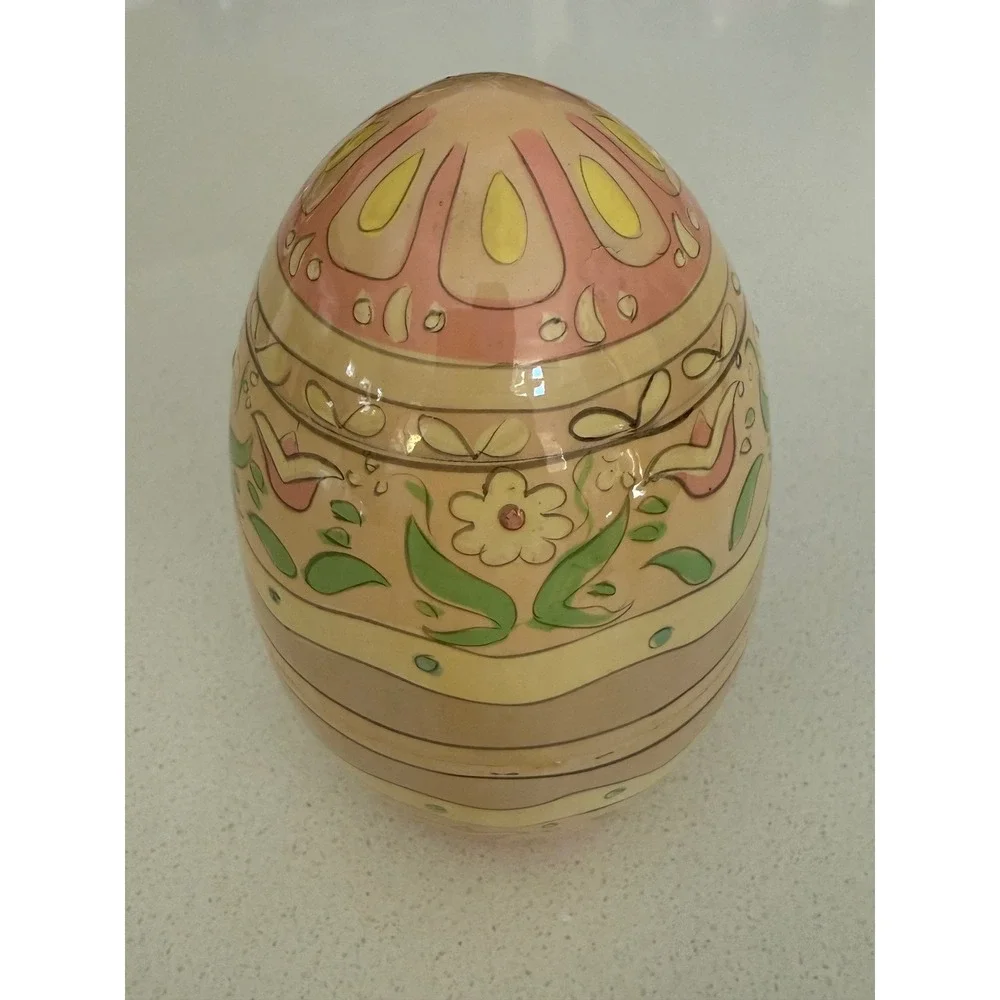 Vintage Hand Painted Wooden Nesting Eggs 4 Piece Set Floral Mouse Easter Decor